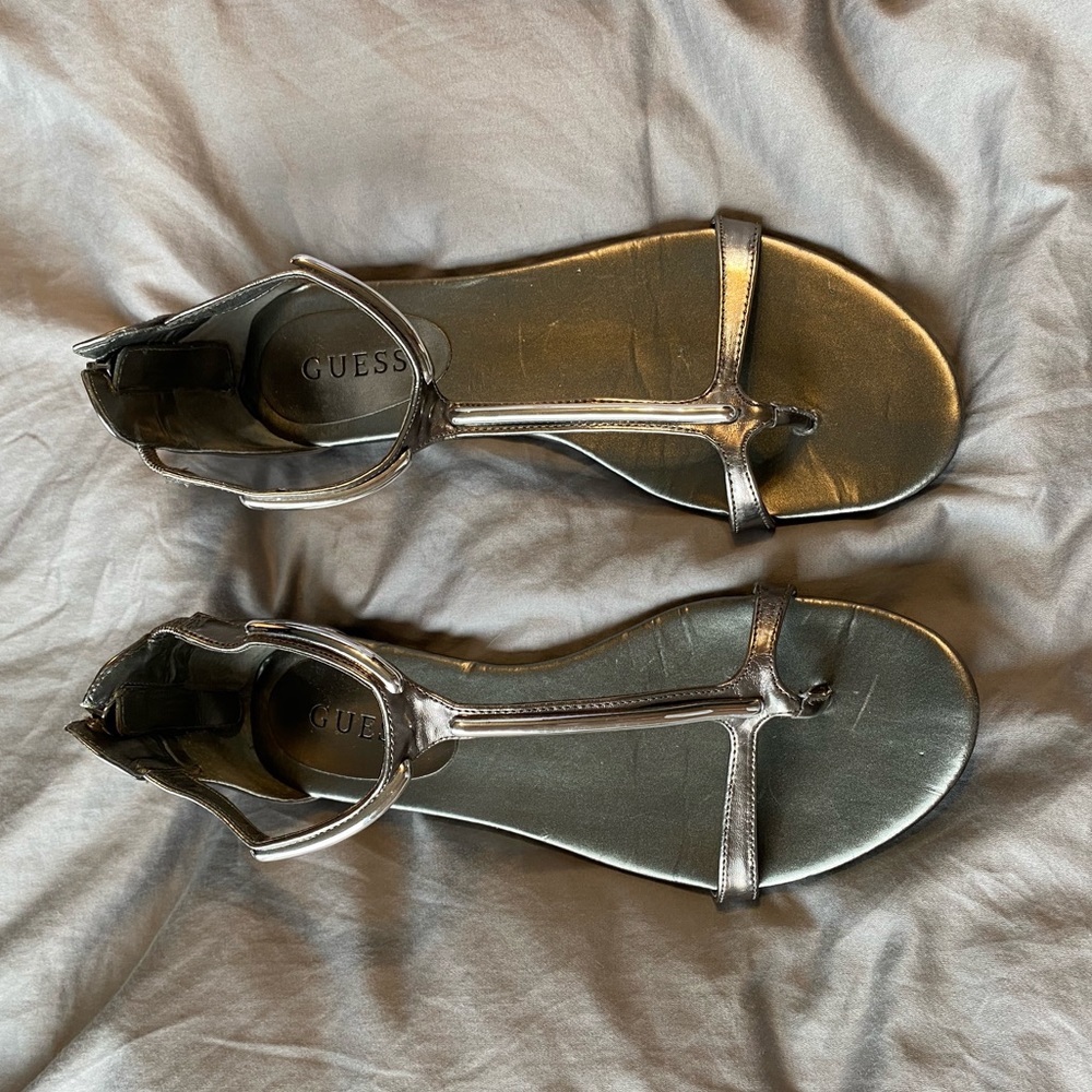 Metallic Silver Guess Gladiator Sandals